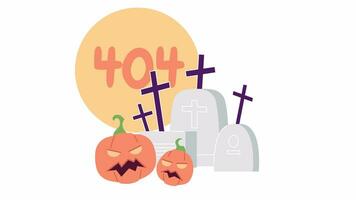 Tombstones pumpkins with glowing moon 404 error animation. Graveyard spooky jack o lanterns error message gif, motion graphic. Halloween animated scene cartoon 4K video isolated on white background