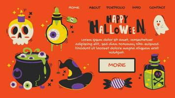 Happy Halloween poster. Website spooky or banner template, landing page. vector