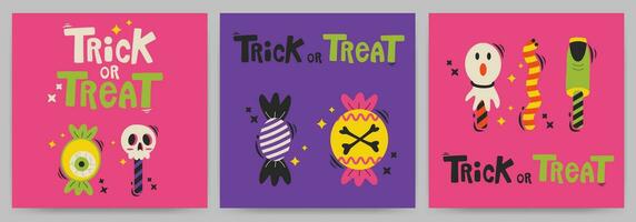 Halloween. Greeting cards or posters set with calligraphy, trick or treat. vector