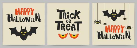 Halloween. Greeting cards or posters set with calligraphy, trick or treat. vector