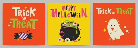 Halloween. Greeting cards or posters set with calligraphy. vector