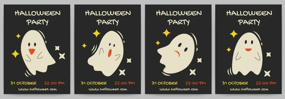 Halloween party. Greeting cards or posters set with calligraphy, ghost. vector