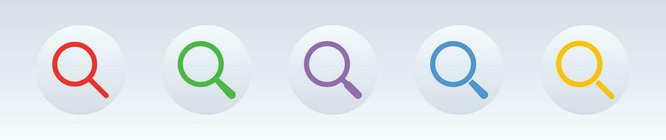 Neomorphic style search  color icon set with light background. vector