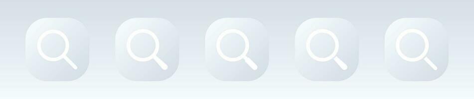 Neomorphic search rectangular light color icons set. vector