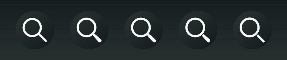 Neomorphic style search icons set with dark background. vector