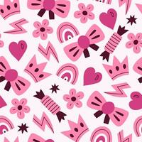 Pink girlish seamless pattern with badges vector