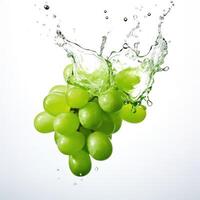 Fresh grape in water splash on white backround. Juicy fruit. Generative AI photo