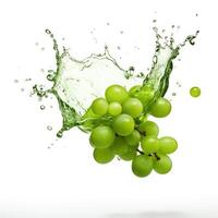 Fresh grape in water splash on white backround. Juicy fruit. photo