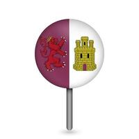 Map pointer with Caceres flag, provinces of Spain. Vector illustration.