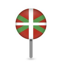 Map pointer with Basque Country flag, autonomous community of Spain. Vector illustration.