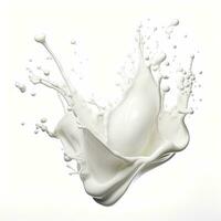 Milk white splash and drops on white background. Generative AI photo