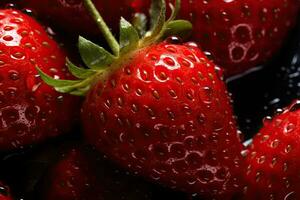 Sweet ripe strawberry with water drops. Generative AI photo