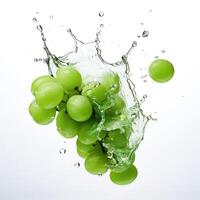 Fresh grape in water splash on white backround. Juicy fruit. Generative AI photo