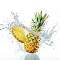 Fresh pineapple in water splash on white backround. Generative AI photo