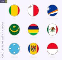 circulo bandera con sombra, colección de nueve redondo bandera. vector banderas de 9 9 países.