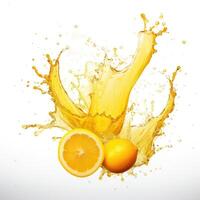 Fresh lemon in water splash on white backround. Juicy fruit. photo