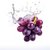 Fresh grape in water splash on white backround. Juicy fruit. photo