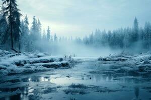 Winter calm river scenery generative ai photo