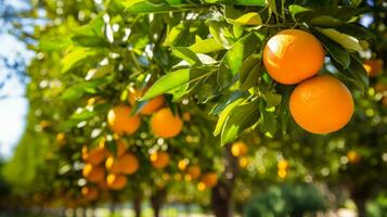 floreciente naranja Fruta árbol jardín generativo ai foto