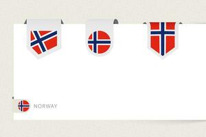 Label flag collection of Norway in different shape. Ribbon flag template of Norway vector