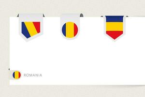 Label flag collection of Romania in different shape. Ribbon flag template of Romania vector