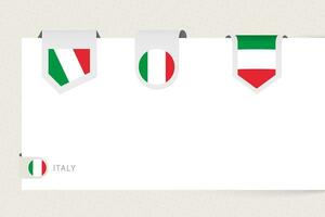 Label flag collection of Italy in different shape. Ribbon flag template of Italy vector