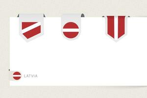 Label flag collection of Latvia in different shape. Ribbon flag template of Latvia vector