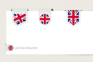 Label flag collection of United Kingdom in different shape. Ribbon flag template of UK vector