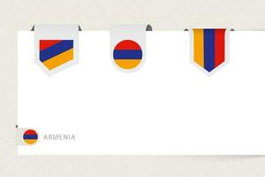 Label flag collection of Armenia in different shape. Ribbon flag template of Armenia vector