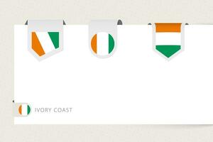 Label flag collection of Ivory Coast in different shape. Ribbon flag template of Ivory Coast vector