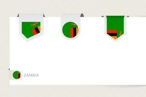 Label flag collection of Zambia in different shape. Ribbon flag template of Zambia vector