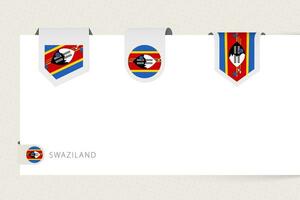 Label flag collection of Swaziland in different shape. Ribbon flag template of Swaziland vector