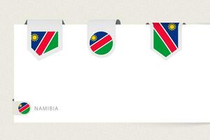 Label flag collection of Namibia in different shape. Ribbon flag template of Namibia vector