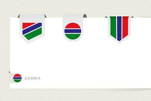 Label flag collection of Gambia in different shape. Ribbon flag template of Gambia vector