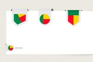 Label flag collection of Benin in different shape. Ribbon flag template of Benin vector