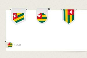 Label flag collection of Togo in different shape. Ribbon flag template of Togo vector