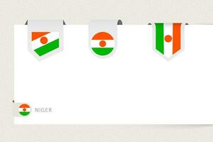 Label flag collection of Niger in different shape. Ribbon flag template of Niger vector