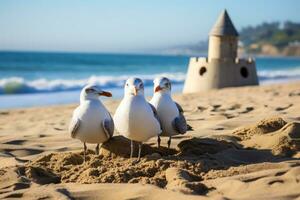 Family sandcastles and seagulls photo