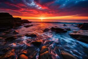 Coastal sunset with dramatic colors photo