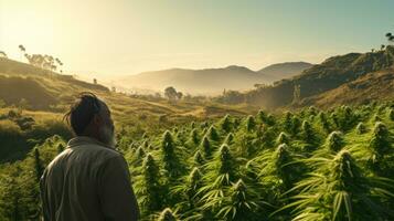farmer admiring cannabis field generative ai photo