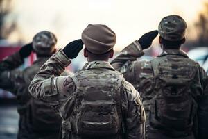 militar saludos, soldados son siendo entrenado generativo ai foto