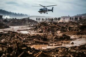 rescue operation helicopter evacuates people flood generative ai photo