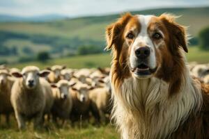 dog shepherd guarding sheep  generative ai photo