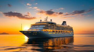 cruise liner in the ocean at sunset generative ai photo