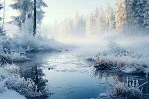 Winter calm river scenery generative ai photo