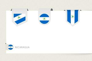 Label flag collection of Nicaragua in different shape. Ribbon flag template of Nicaragua vector