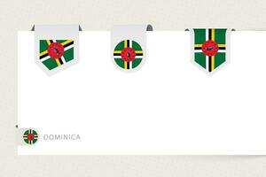 Label flag collection of Dominica in different shape. Ribbon flag template of Dominica vector