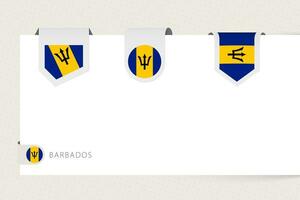 Label flag collection of Barbados in different shape. Ribbon flag template of Barbados vector