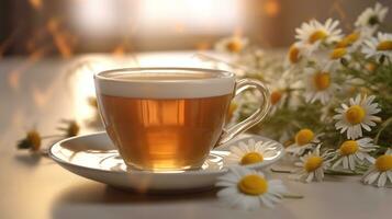 taza de té con manzanilla flor. ai generativo foto