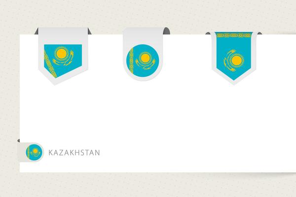 Label flag collection of Kazakhstan in different shape. Ribbon flag template of Kazakhstan
